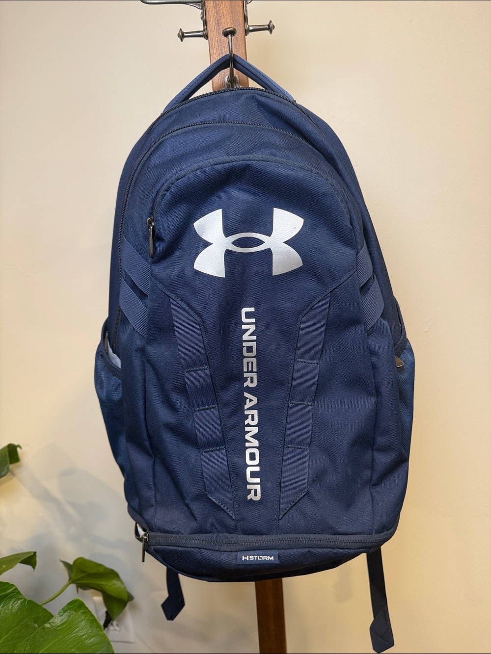 Under Armour Navy Blue Hustle 5.0 Backpack with silver Logo